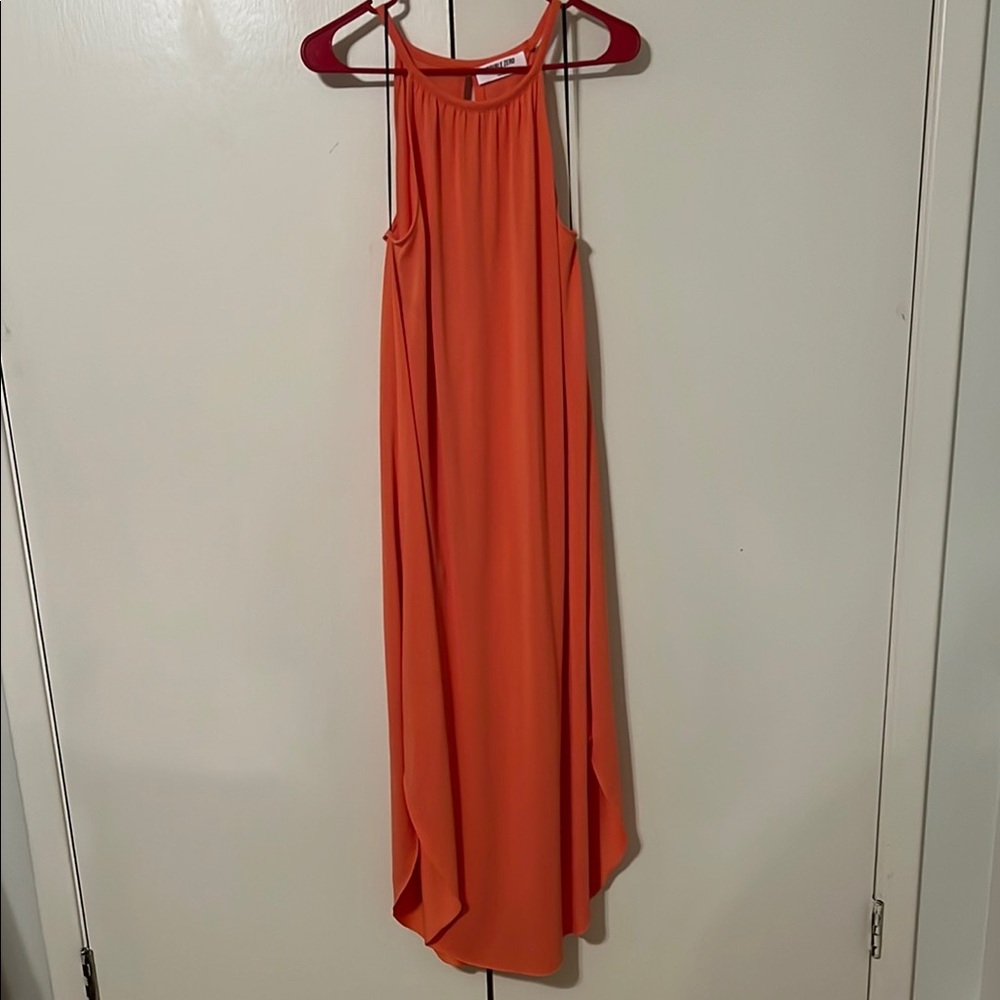 Double Zero orange halter midi dress size small.